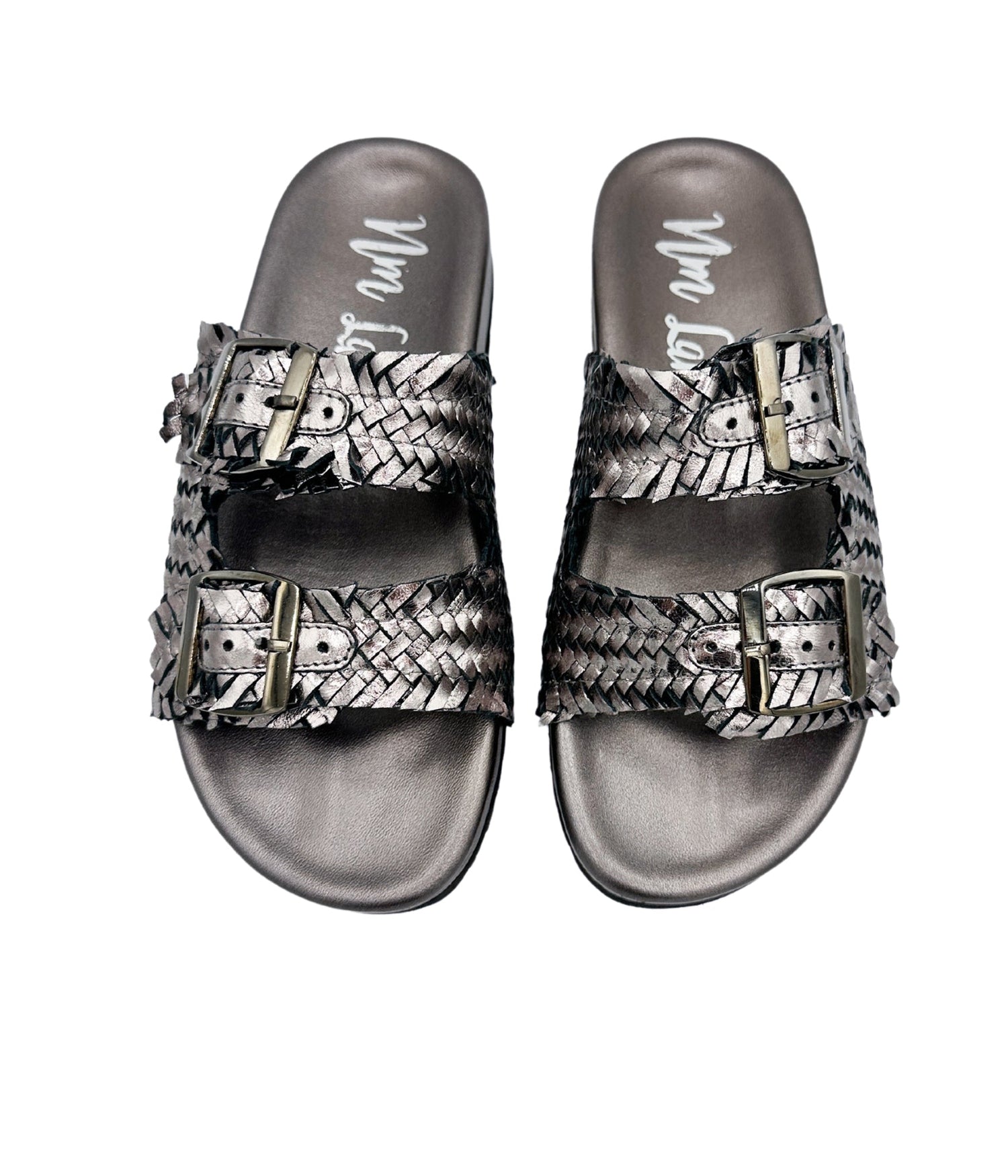 Intertwine Dual Woven Strap Slide in Pewter Shoes   