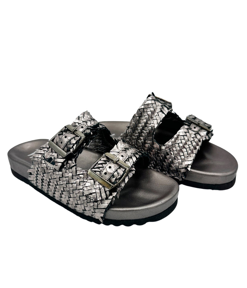 Intertwine Dual Woven Strap Slide in Pewter Shoes   