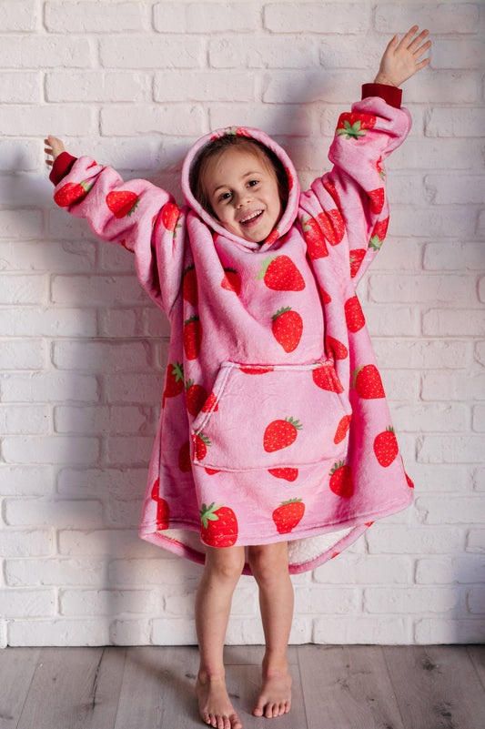 Kids Oversized Hoodie Blanket in Strawberry Layers