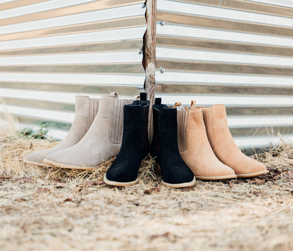 Leonor Suede Ankle Boot in Taupe - Three Mad Hatters Mercantile 
