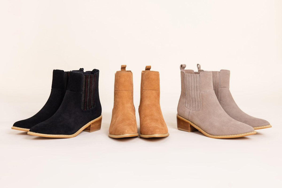 Leonor Suede Ankle Boot in Black - Three Mad Hatters Mercantile 