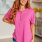 On A Whim Pink Raw Hem Henley Tee Womens Tops   