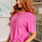 On A Whim Pink Raw Hem Henley Tee Womens Tops   