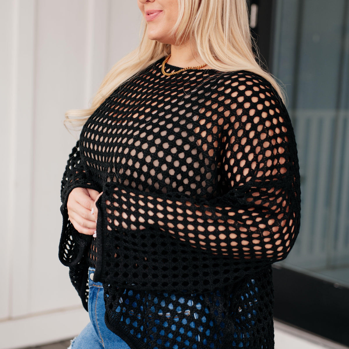 Ask Anyway Fishnet Sweater - Three Mad Hatters Mercantile 