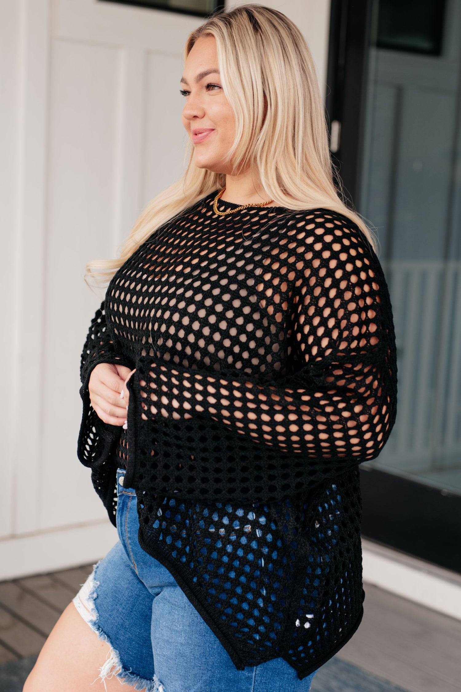 Ask Anyway Fishnet Sweater Tops   