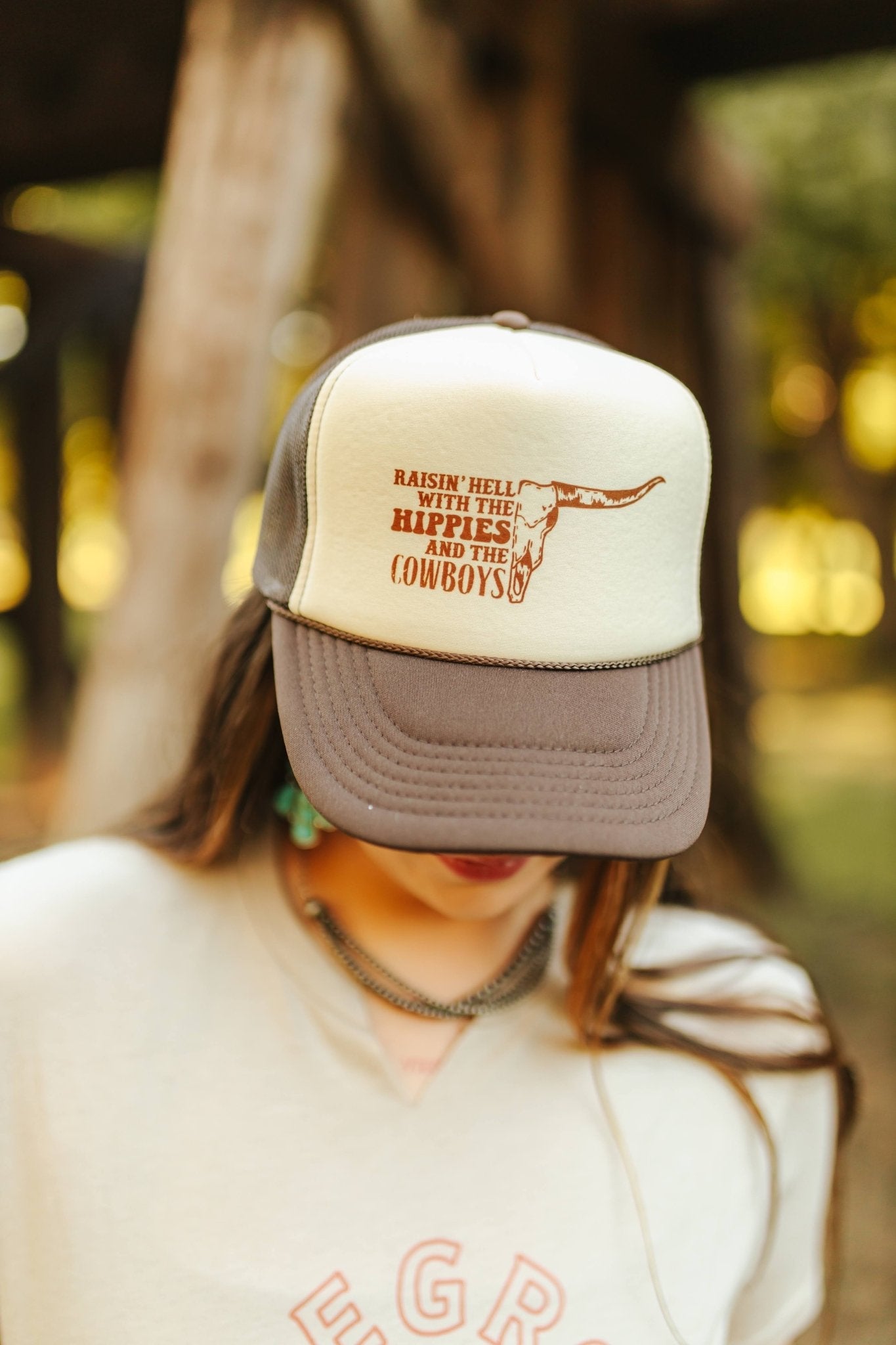 Raisin' Hell With Hippies & Cowboys Trucker Hat Hats   