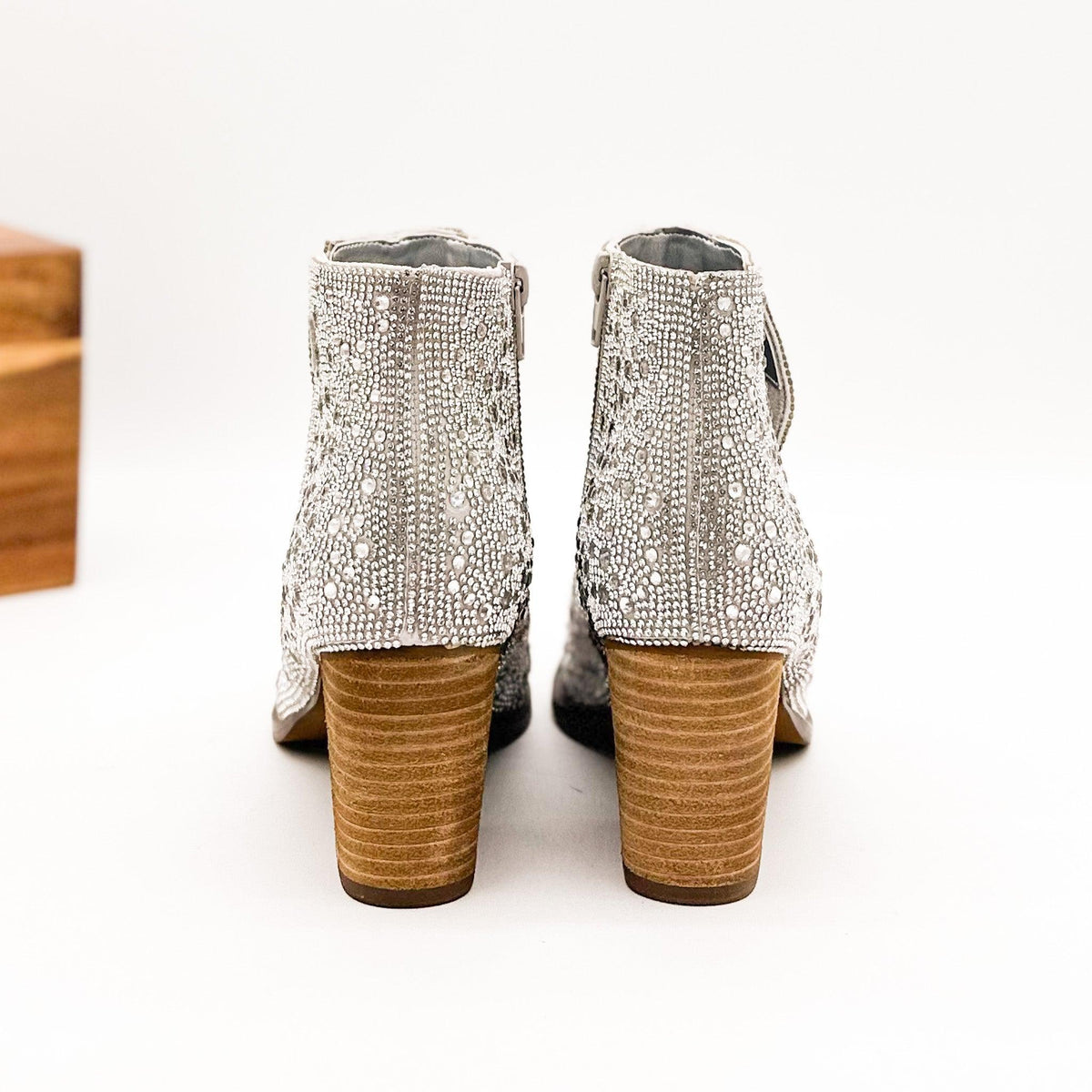 Shine Star Rhinestone Bootie in Silver - Three Mad Hatters Mercantile 