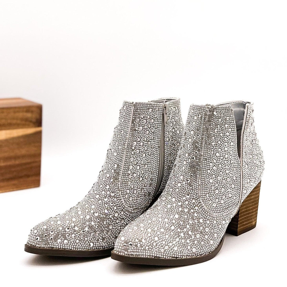 Shine Star Rhinestone Bootie in Silver - Three Mad Hatters Mercantile 