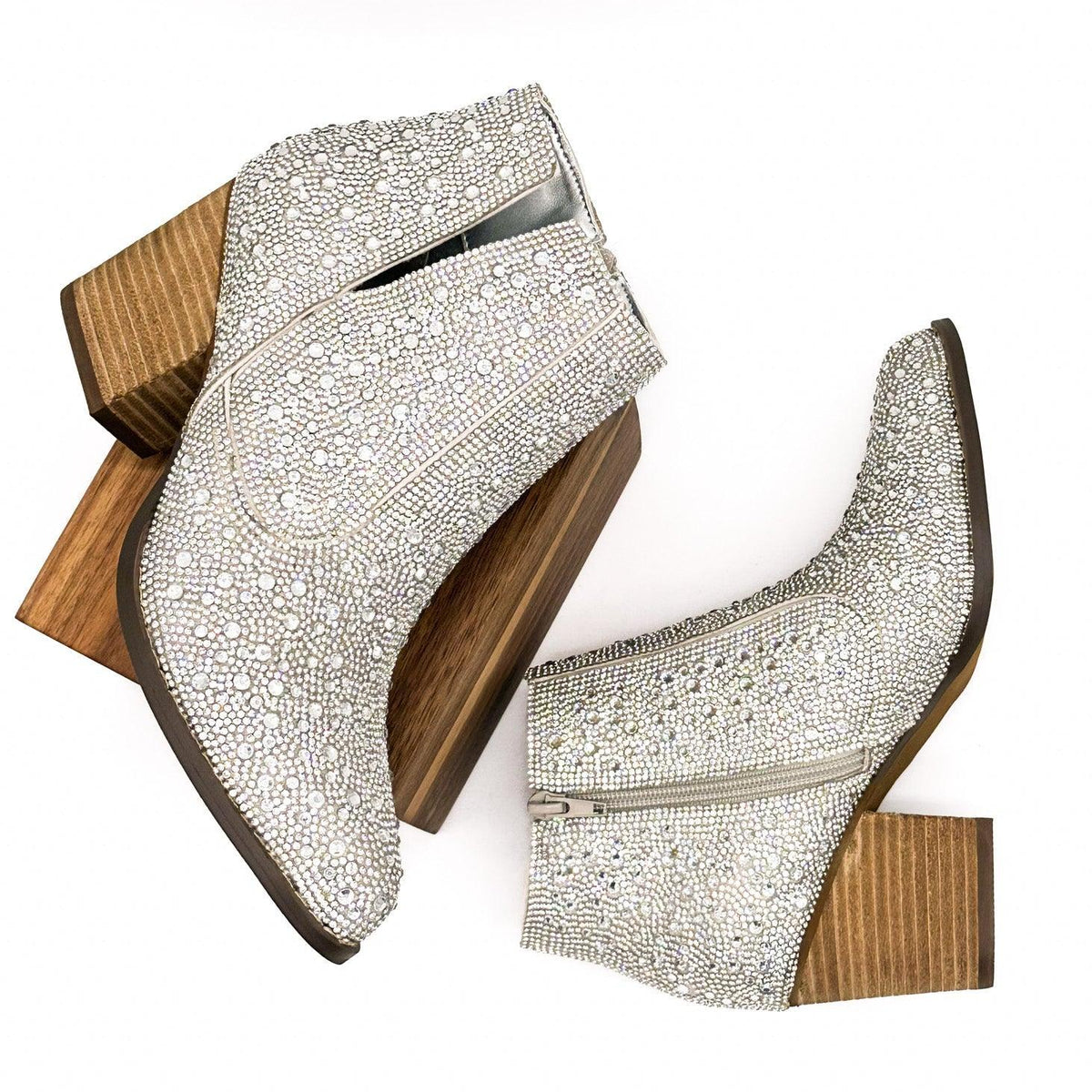 Shine Star Rhinestone Bootie in Silver - Three Mad Hatters Mercantile 