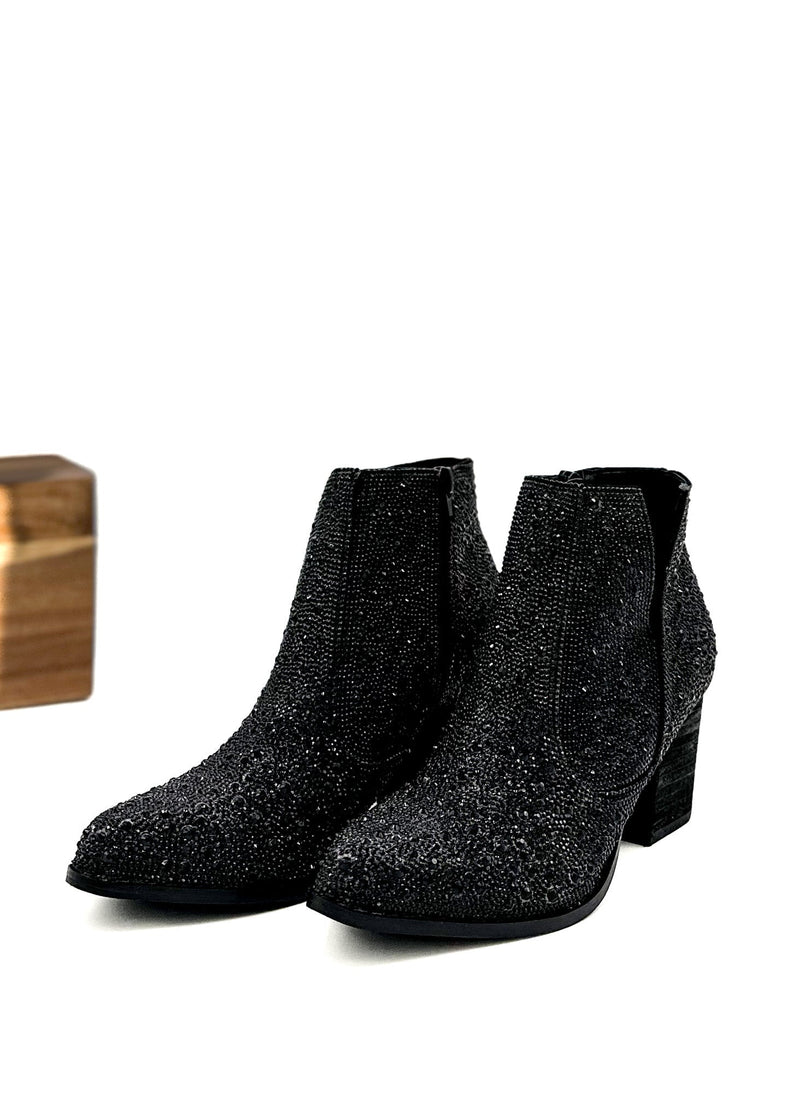 Shine Star Rhinestone Bootie in Black Shoes   