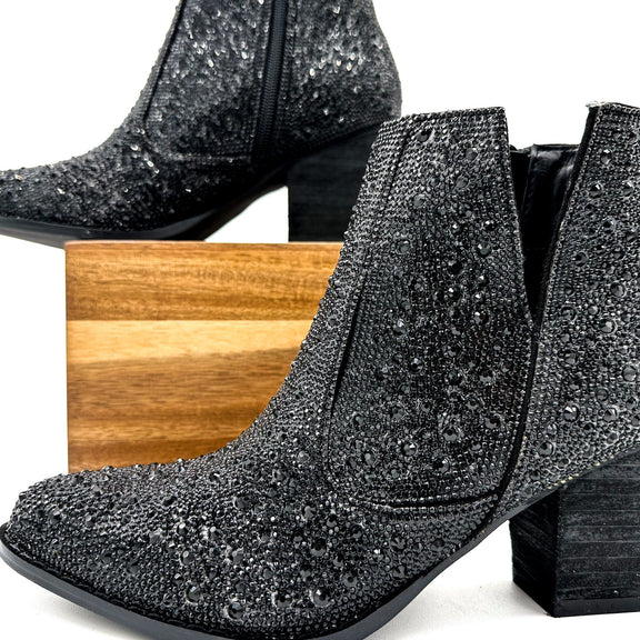 Shine Star Rhinestone Bootie in Black Shoes   