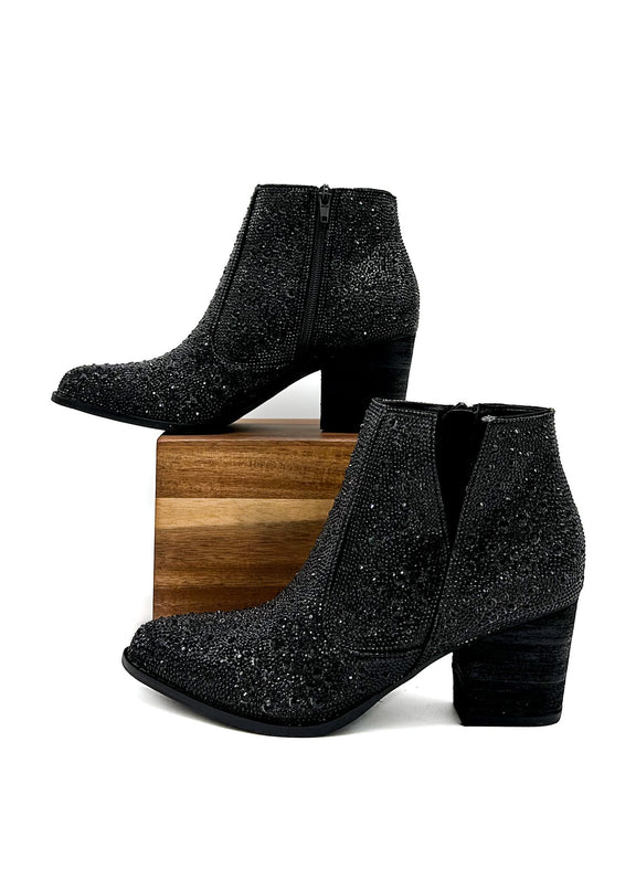 Shine Star Rhinestone Bootie in Black Shoes   