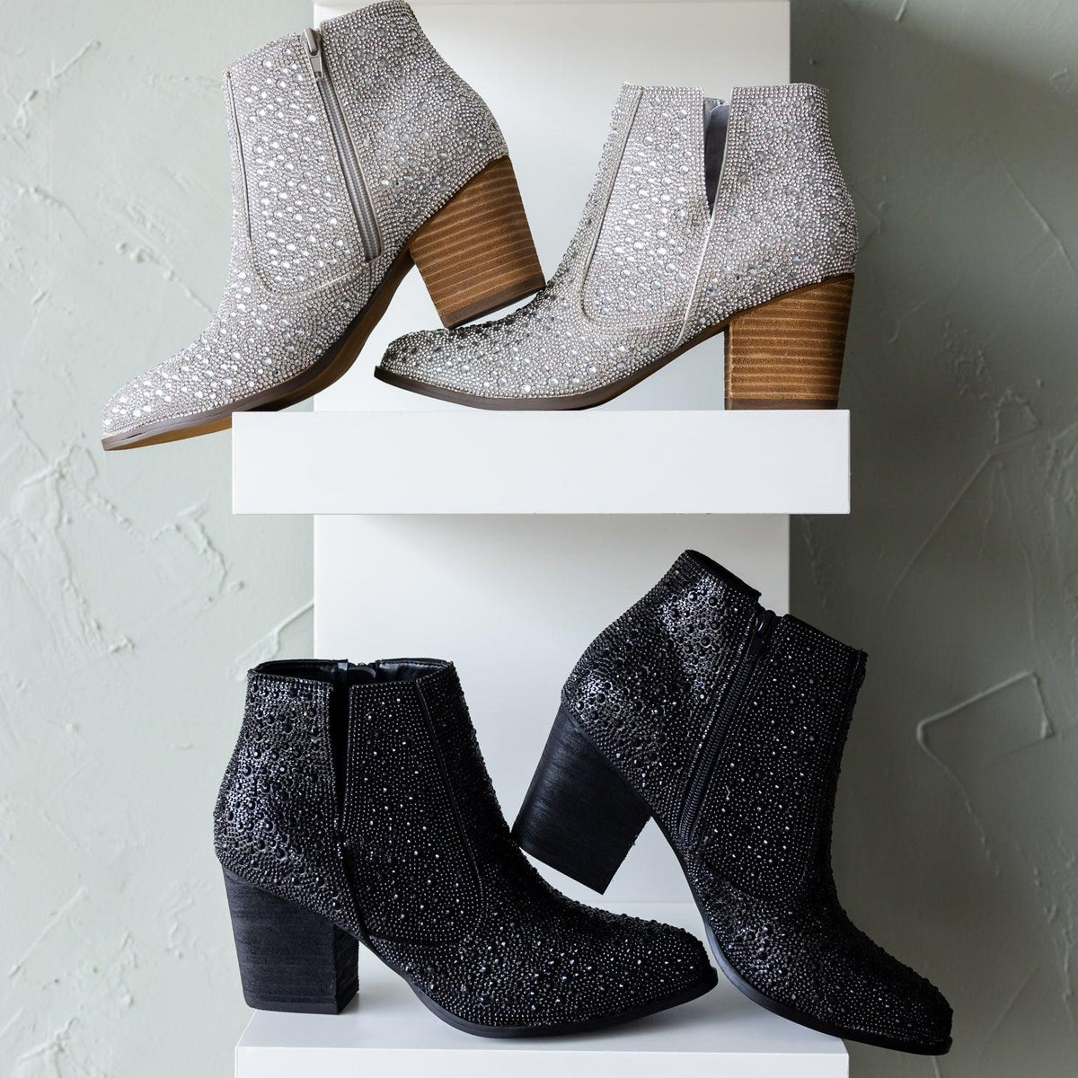 Shine Star Rhinestone Bootie in Silver - Three Mad Hatters Mercantile 