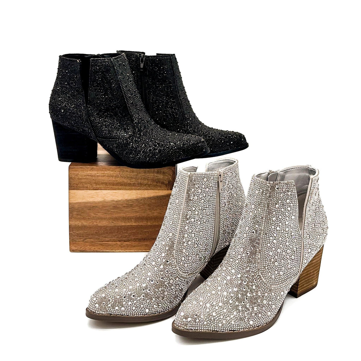 Shine Star Rhinestone Bootie in Silver - Three Mad Hatters Mercantile 