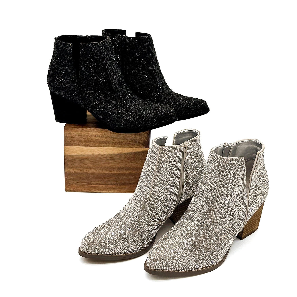 Shine Star Rhinestone Bootie in Silver - Three Mad Hatters Mercantile 