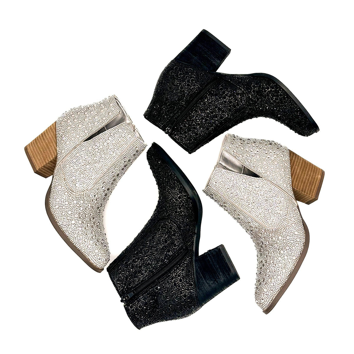 Shine Star Rhinestone Bootie in Silver - Three Mad Hatters Mercantile 