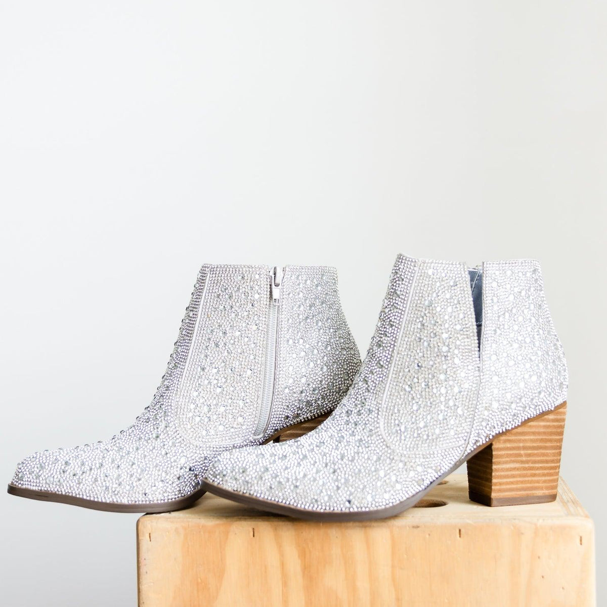 Shine Star Rhinestone Bootie in Silver - Three Mad Hatters Mercantile 