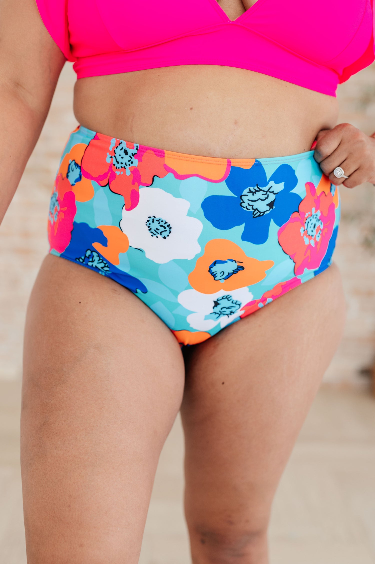 Panama Floral Print High Waisted Swim Bottoms Swimwear   