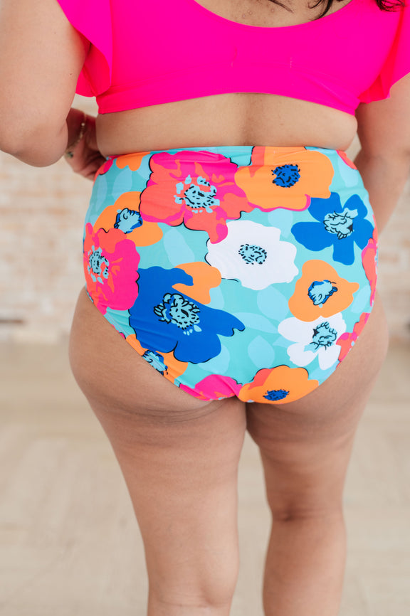 Panama Floral Print High Waisted Swim Bottoms Swimwear   