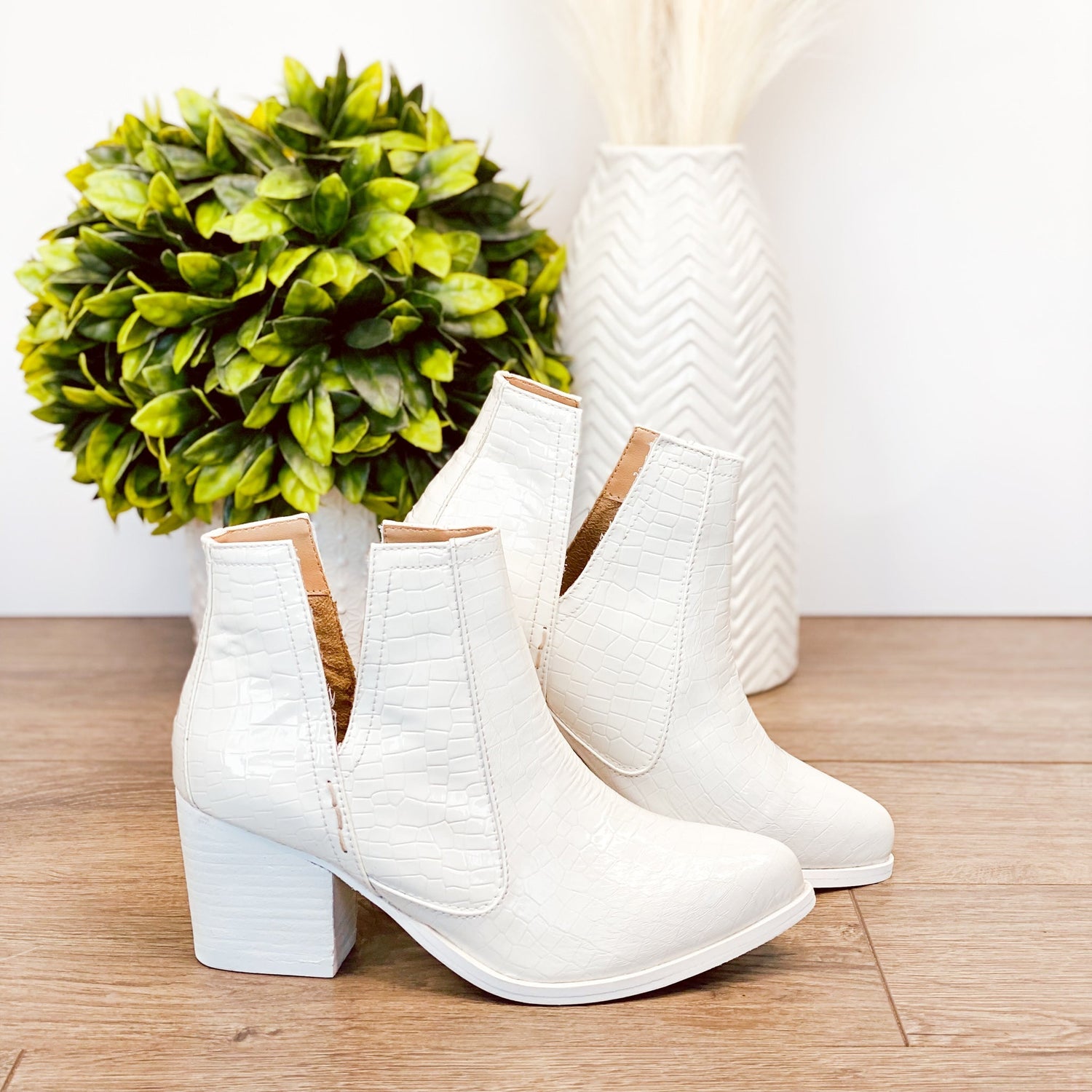 Tarim Bootie in White Croc Shoes   