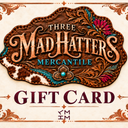 Three Mad Hatters Mercantile everyday gift card with engraved copper concho and TMHM ranch mark