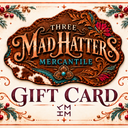 Three Mad Hatters Mercantile holiday gift card with engraved copper concho and TMHM ranch mark