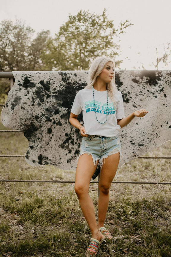 Turquoise Drippin' Western Graphic Tee Graphic Tees   