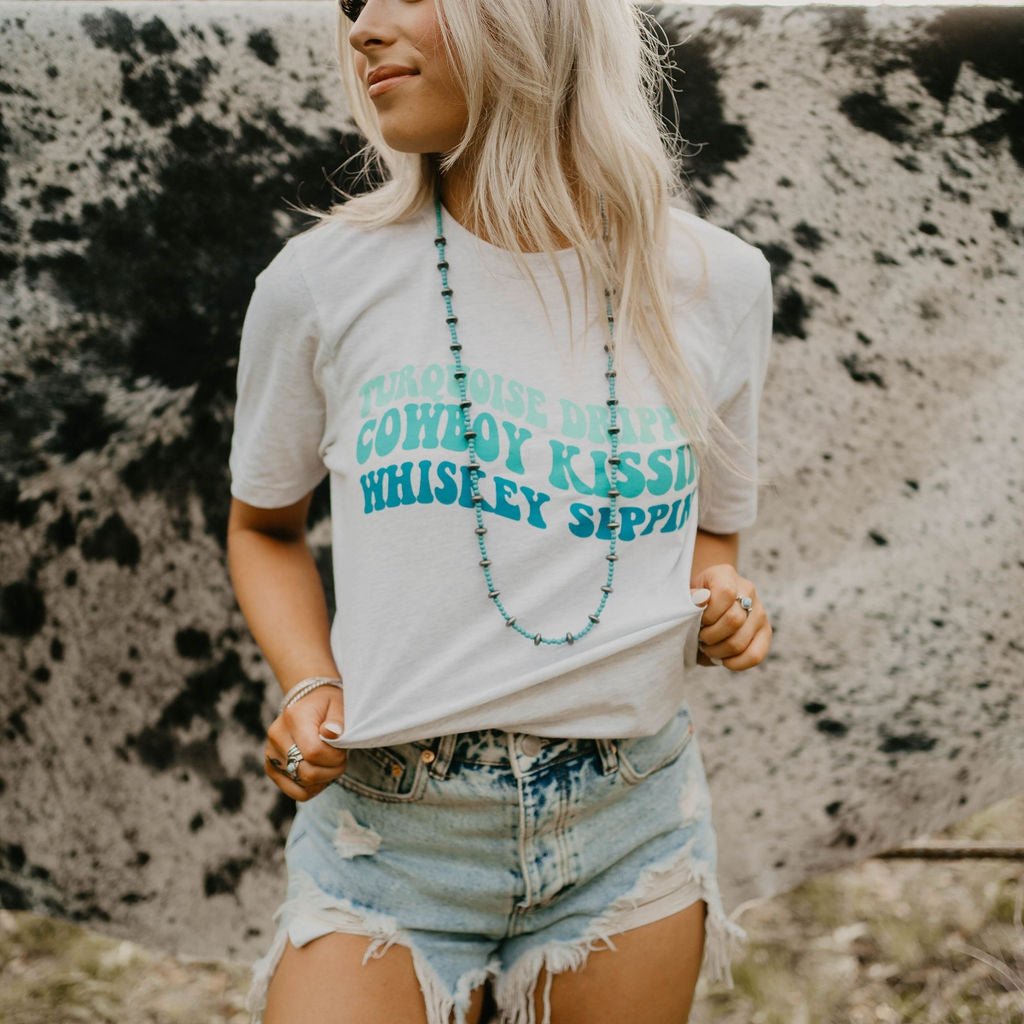 Turquoise Drippin' Western Graphic Tee Graphic Tees   