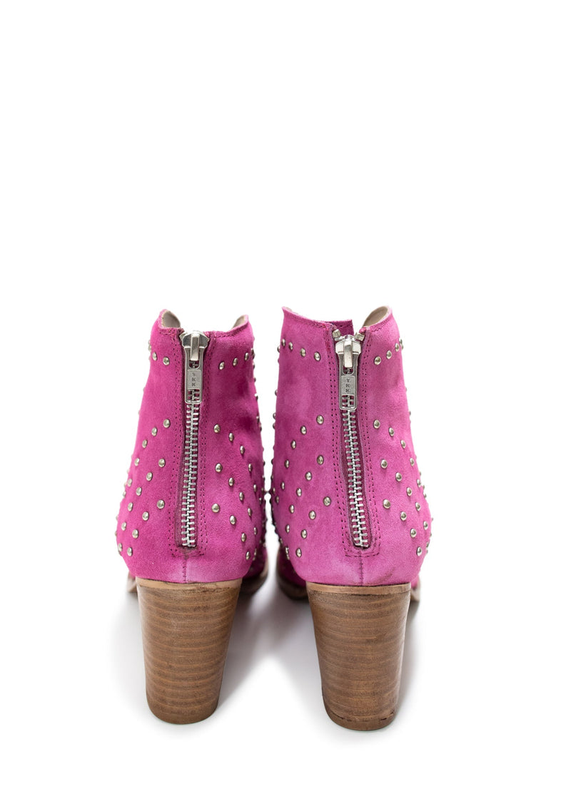 Twilight Studded Heeled Ankle Boot in Magenta Shoes   