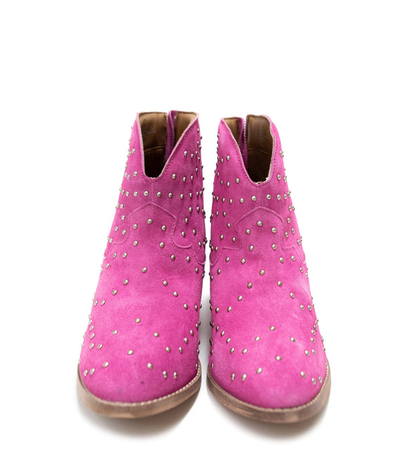 Twilight Studded Heeled Ankle Boot in Magenta Shoes   