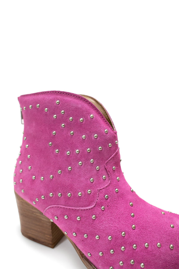 Twilight Studded Heeled Ankle Boot in Magenta Shoes   