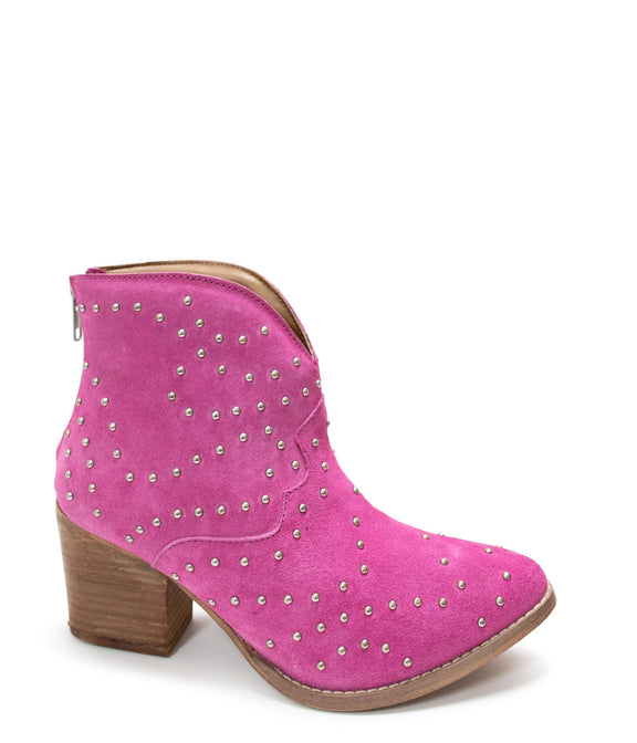 Twilight Studded Heeled Ankle Boot in Magenta Shoes   