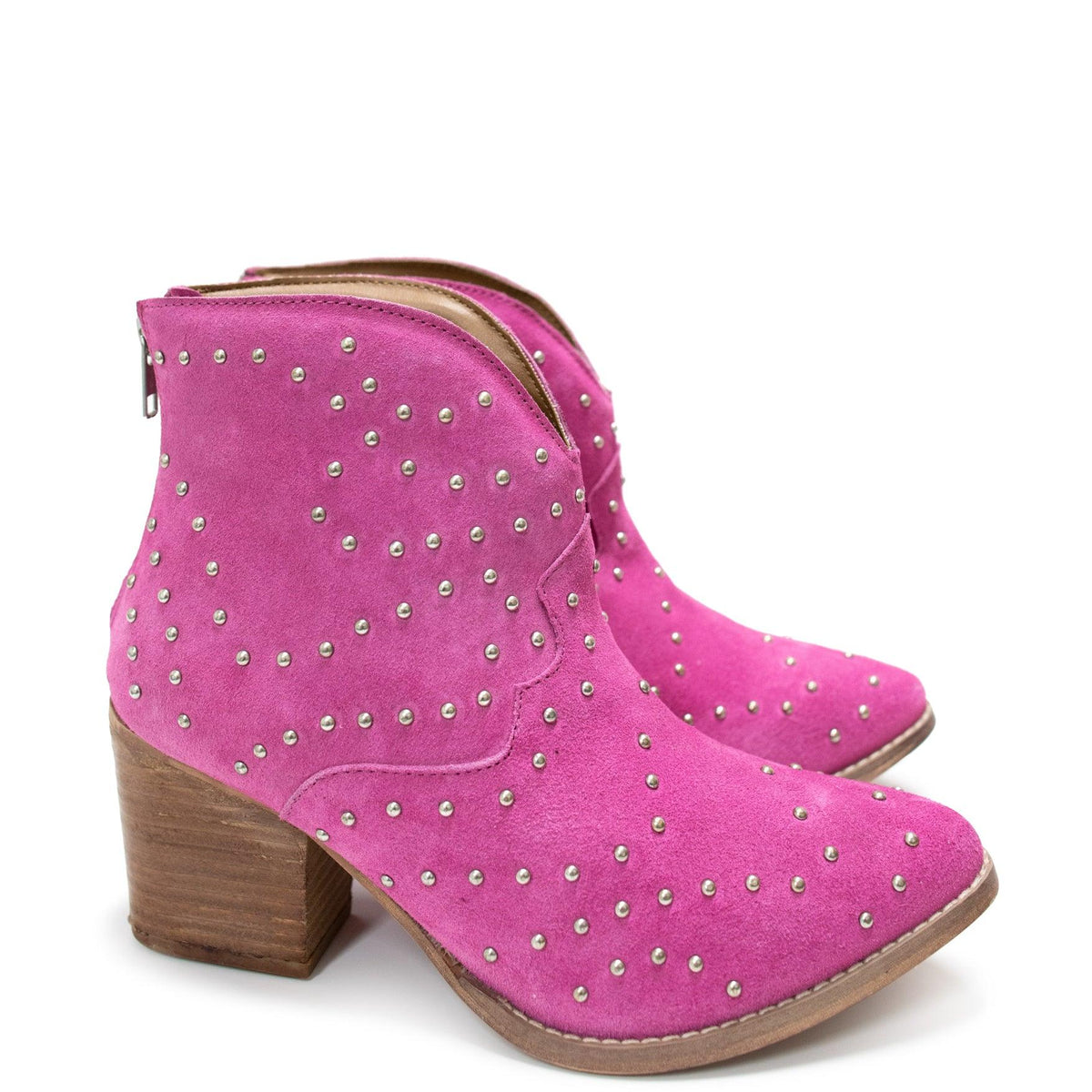 Twilight Studded Heeled Ankle Boot in Magenta - Three Mad Hatters Mercantile 
