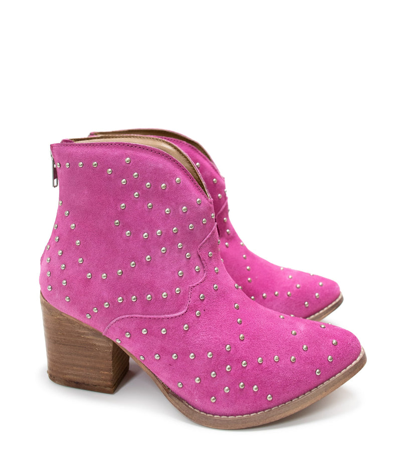 Twilight Studded Heeled Ankle Boot in Magenta Shoes   