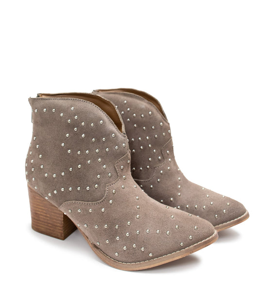 Twilight Studded Heeled Ankle Boot in Taupe Shoes   