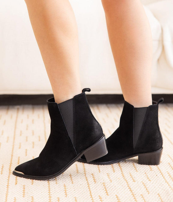 Wylie Suede Ankle Boot in Black - Three Mad Hatters Mercantile 
