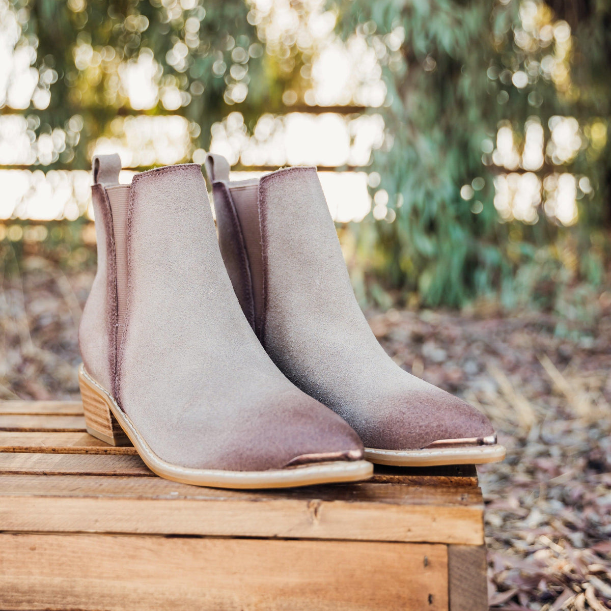 Wylie Suede Ankle Boot in Taupe - Three Mad Hatters Mercantile 