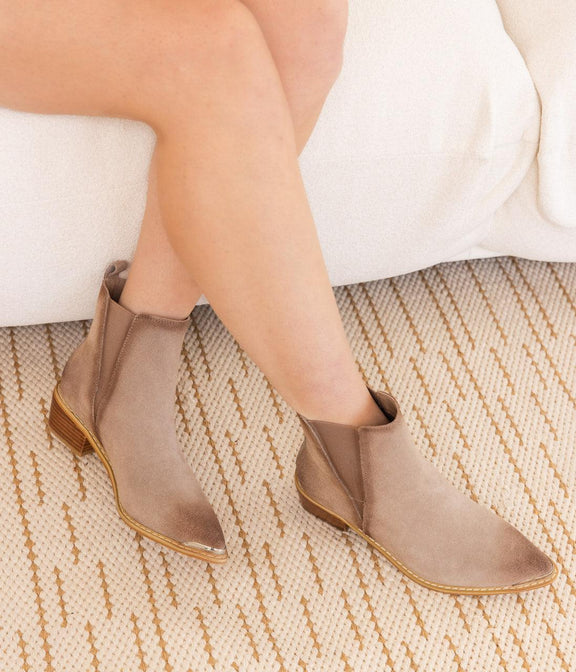 Wylie Suede Ankle Boot in Taupe - Three Mad Hatters Mercantile 