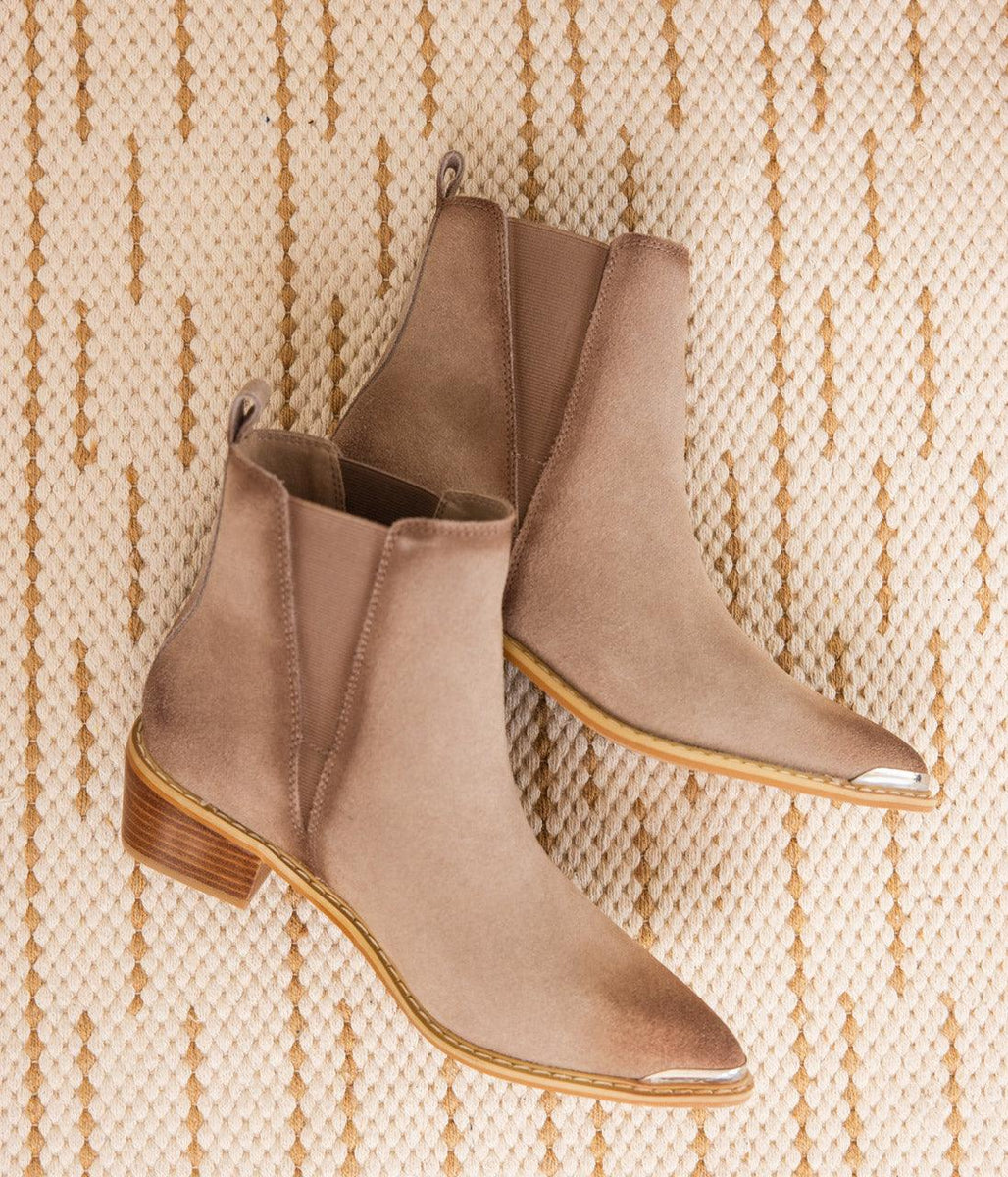 Wylie Suede Ankle Boot in Taupe - Three Mad Hatters Mercantile 