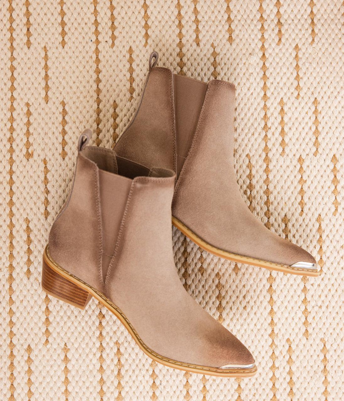 Wylie Suede Ankle Boot in Taupe - Three Mad Hatters Mercantile 