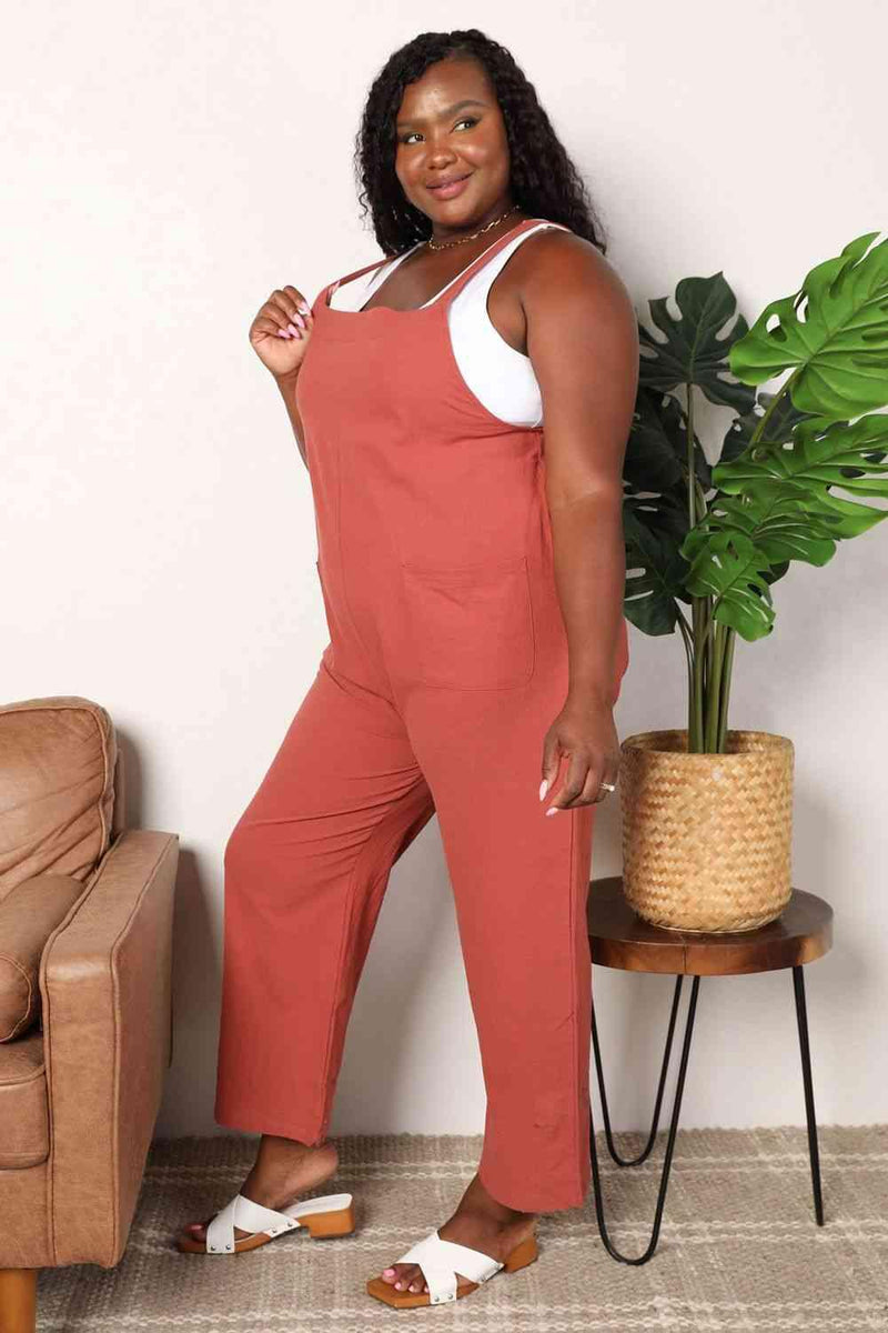 Double Take Wide Leg Overalls with Front Pockets - Three Mad Hatters Mercantile 