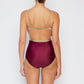 Marina West Swim Wave Break Contrast Trim One-Piece in Wine Womens Swimsuit   