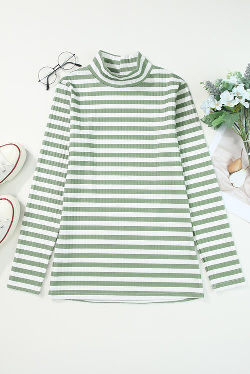 Double Take Striped Mock Neck Long Sleeve Top Womens Long Sleeve Tops   