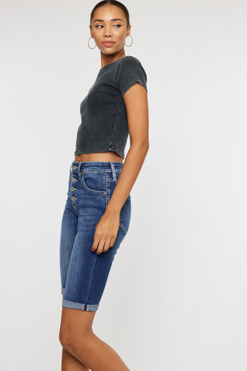 Kancan Full Size Cat's Whiskers Button Fly Denim Shorts - Three Mad Hatters Mercantile 