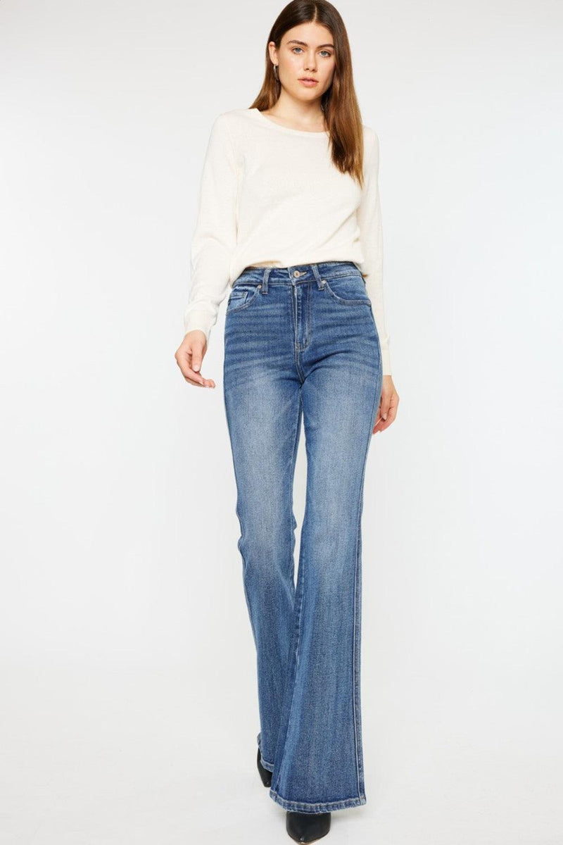 Kancan Cat's Whiskers High Waist Flare Jeans - Three Mad Hatters Mercantile 
