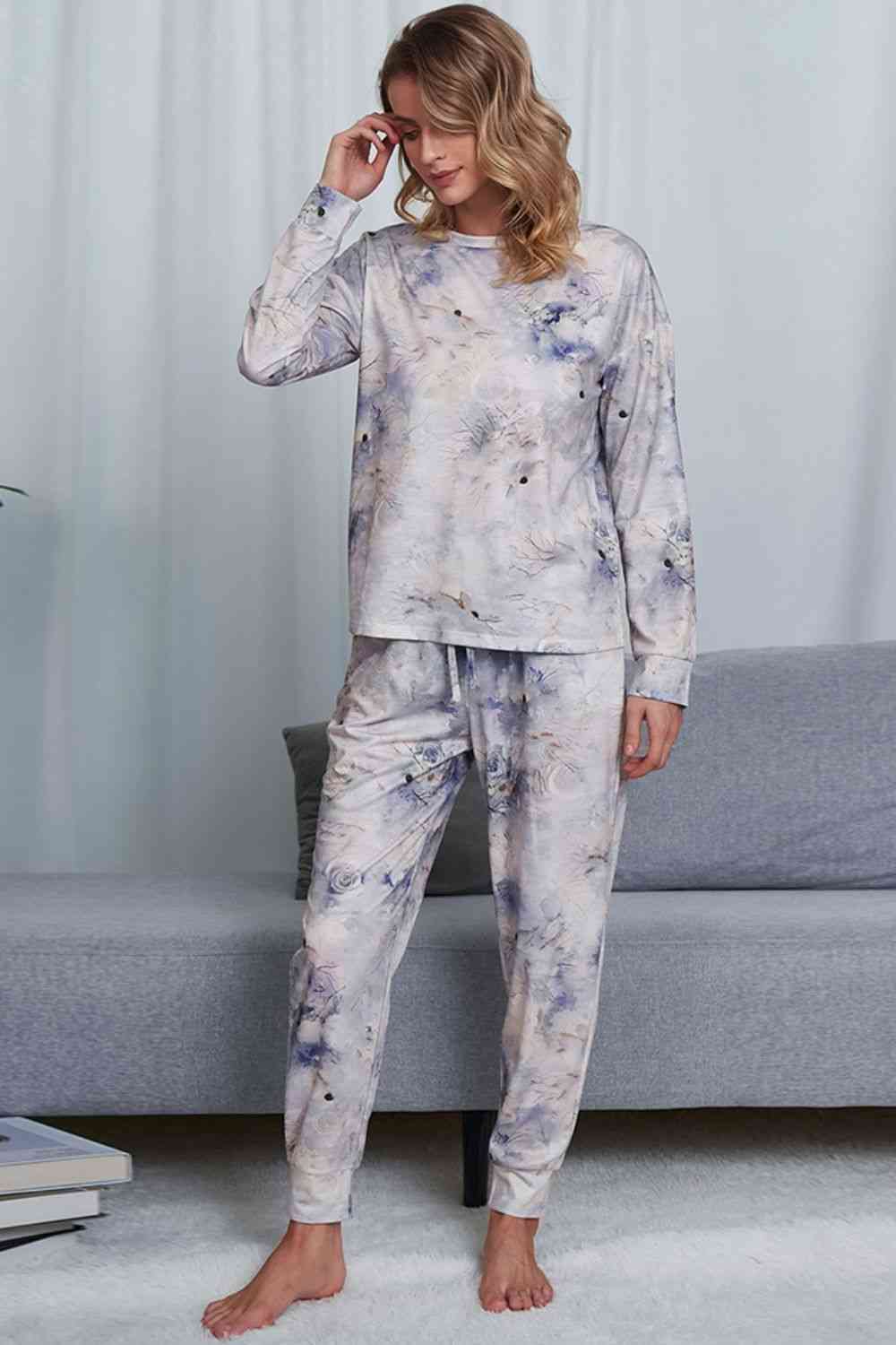 Tie-Dye Crewneck Top and Drawstring Waist Joggers Lounge Set Lounge Set   