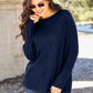 Basic Bae Full Size Ribbed Round Neck Long Sleeve Knit Top Womens Long Sleeve Shirt Peacock  Blue S 
