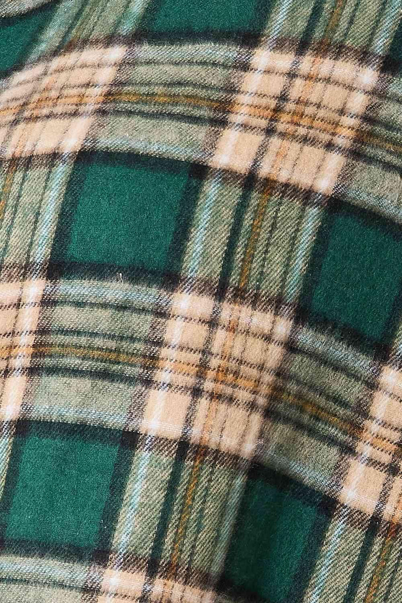 Double Take Plaid Collared Neck Long Sleeve Shirt - Three Mad Hatters Mercantile 