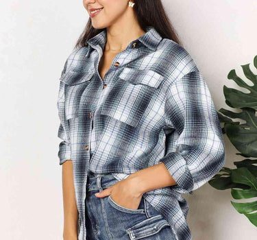 Double Take Plaid Dropped Shoulder Shirt