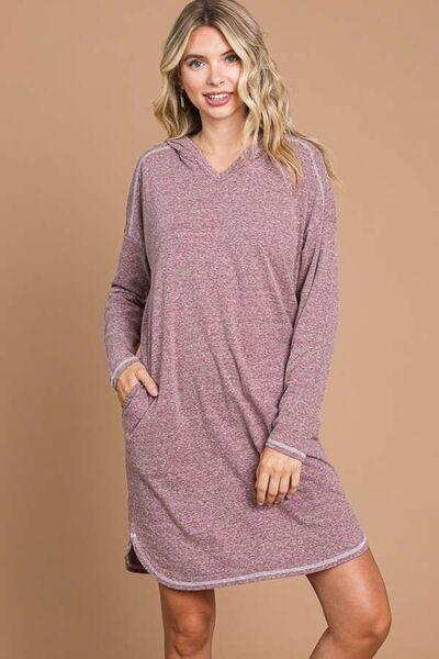 Culture Code Full Size Hooded Long Sleeve Sweater Dress - Three Mad Hatters Mercantile 